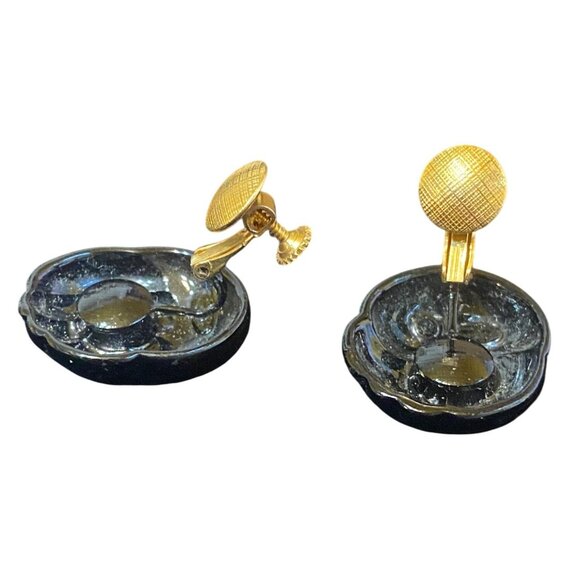 Napier Metallic Black Earrings Clip-On Vintage - Picture 3 of 3